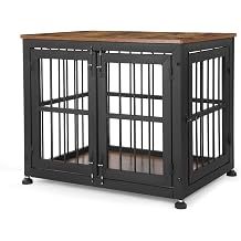 32 Inch Heavy Duty Dog Crate Furniture for Medium and Small Dogs, Decorative Pet House End Table, Wooden Cage Kennel Furniture Indoor with Three Doors, Sturdy Dog Cage for Anxiety Dog, Rustic Brown