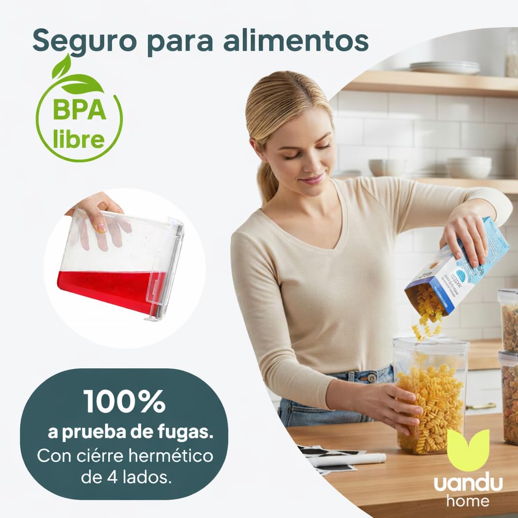 uandu Juego de 24 recipientes de almacenamiento herméticos con tapa, sin BPA, para cereales, harina y azúcar, con bolígrafo y etiqueta