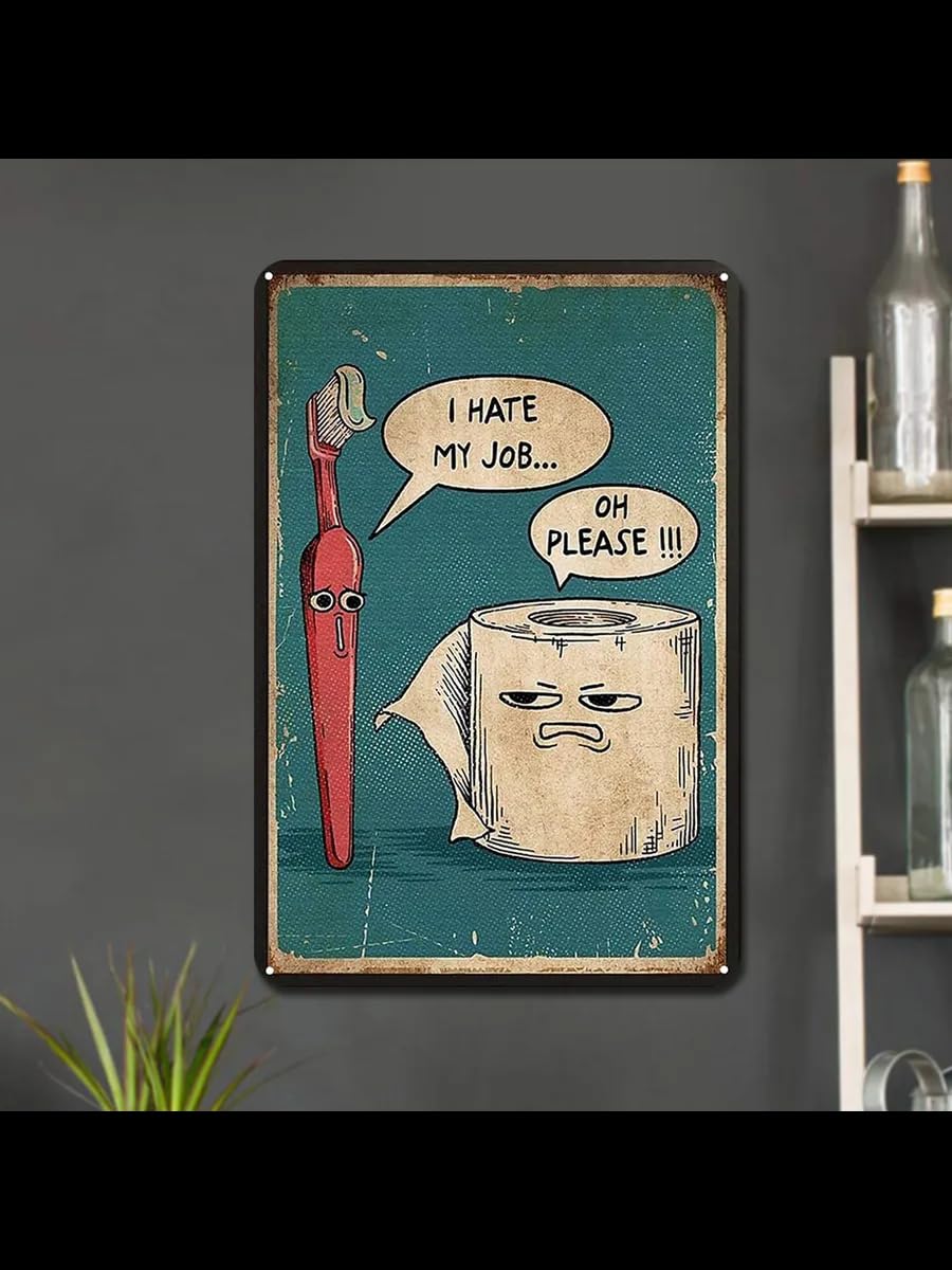Humor Toothbrush Toilet Paper, Bathroom Metal Wall Art(30x40cm/No frame)