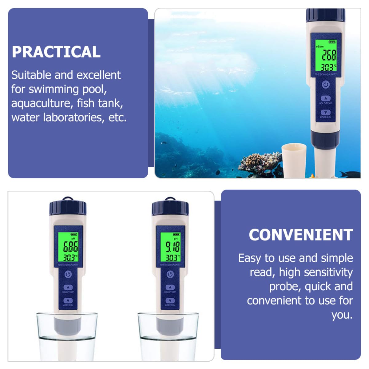 Ipetboom Tester Digitale Portatile per Acqua Salata ad Alta Precisione Display Retroilluminato e Corpo in Plastica, per Acquari Marini e Contesti Acquatici