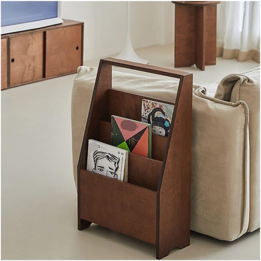 Magazine Rack, Solid Wood Magazine Rack Vintage Coffee Shop Small Bookcase Storage Shelf Against Wall Brochure Display Stand