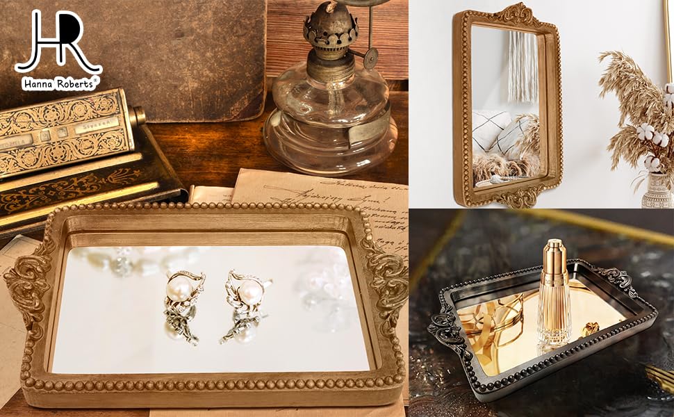Amazon.com: Vintage Black Tray with Mirror Glass Base | Card