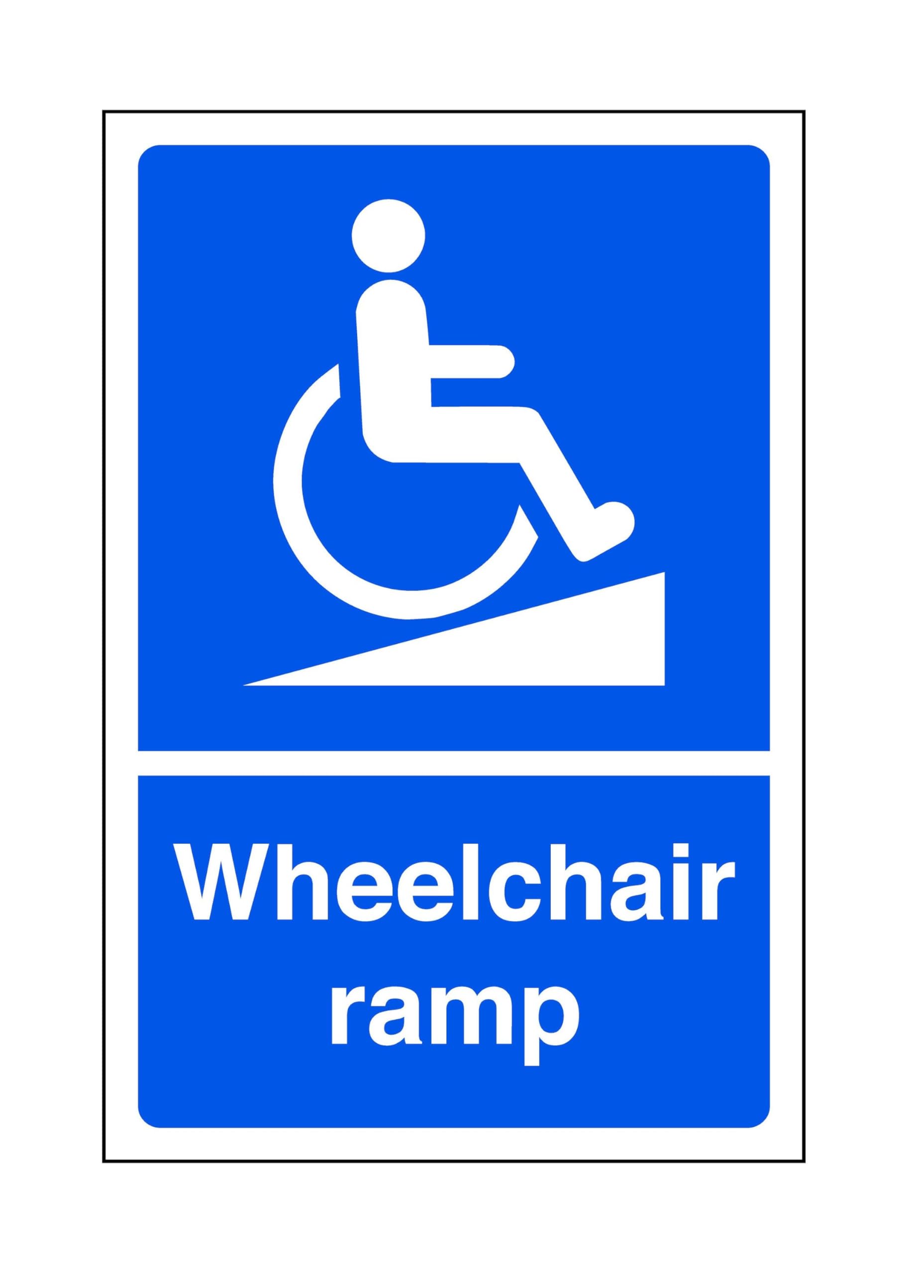 Safety First Display Ltd Green/White Wheelchair Ramp - Parking Sign - Disable Signage - 1.2Mm Rigid Plastic For Indoor/Outdoor Usage (150Mm X 100Mm) Viewing Distance Within 3M.