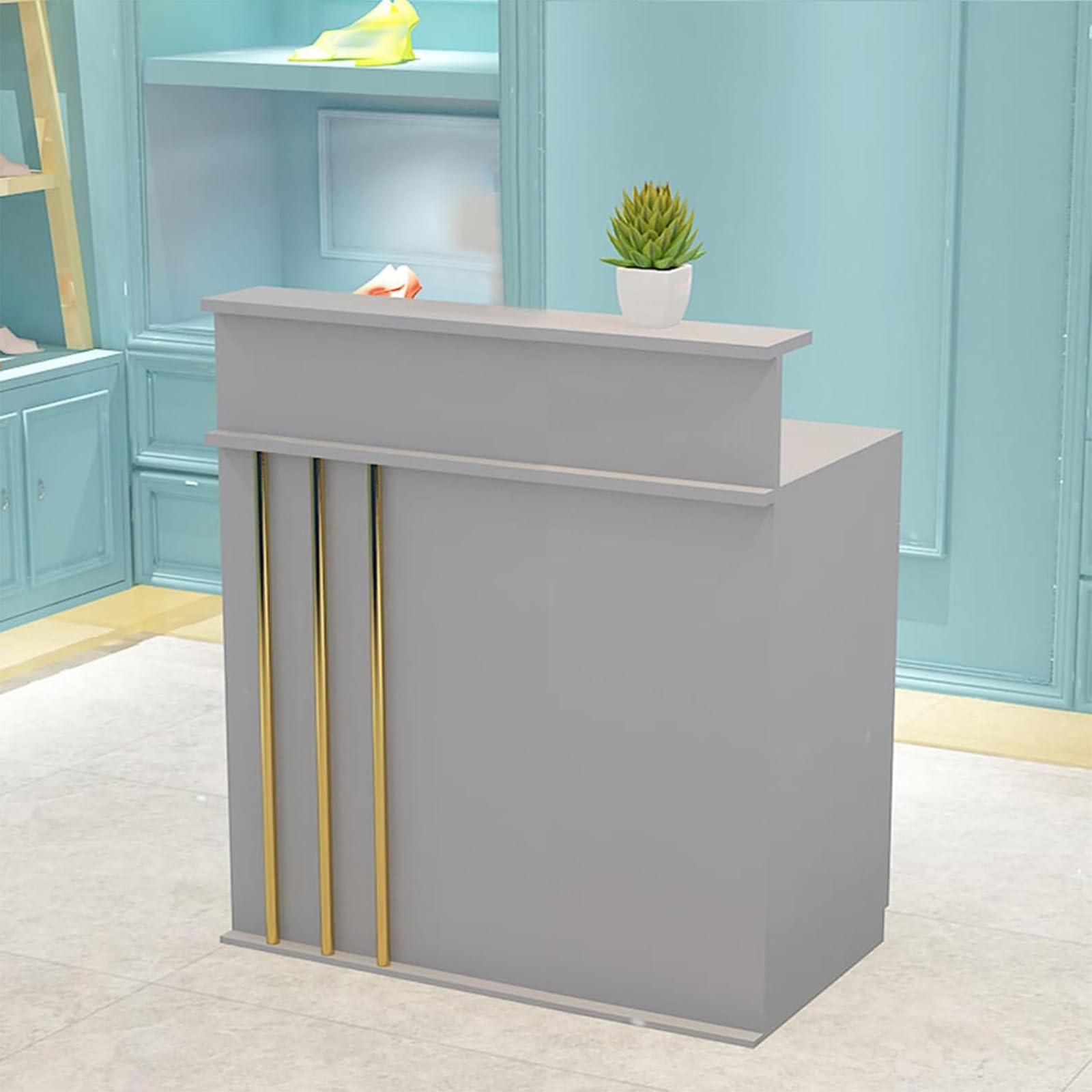 Moderno escritorio de recepción con cerradura con mostrador de bienvenida funcional, 90 x 50 x 100 cm, perfecto para oficinas, tiendas de ropa, hoteles, tiendas minoristas y espacios comerciales.