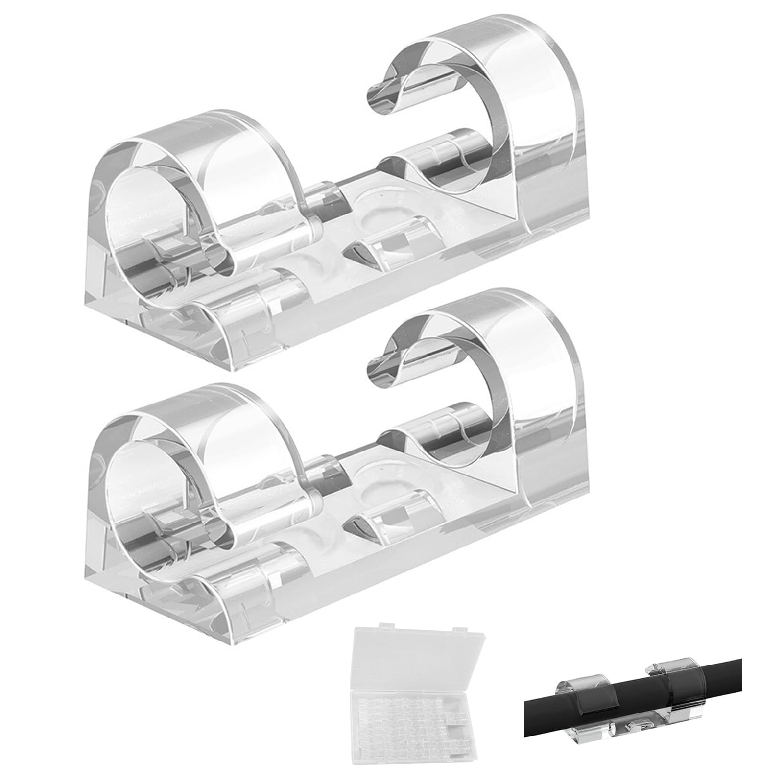 40 PCS Adhesive Cable Clips with Storage Box,Self Adhesive Cable Tidy Wire Clips,Cable Organizers Sticky Wire Clips Cord Holder for Home, Office, Car, Decoration Hanging, Fairy Light, Etc.