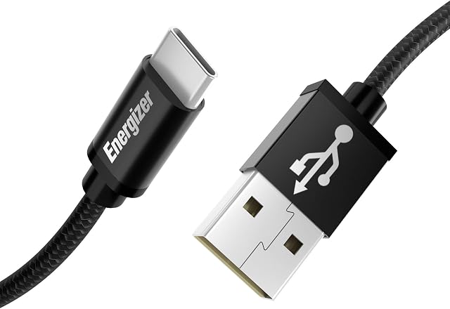 Premier Accessory Group Energizer USB C Cable Metal Tip Phone Charger, Black (6 Feet)