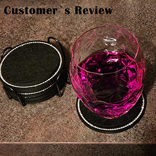 Coasters For Drinks With Holder,Avkast 6Pcs Silicone Drink Coasters With Soft Felt Insert Bling Rhinestone Absorbent Coasters For Coffee Table Desk Office Bar Home- Black #TOP1