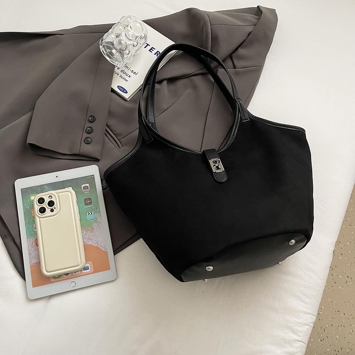 Brown Suede Tote Bag for Women Trendy Hobo Bag Bucket Tote Bag Work Hobo Handbags - Image 4