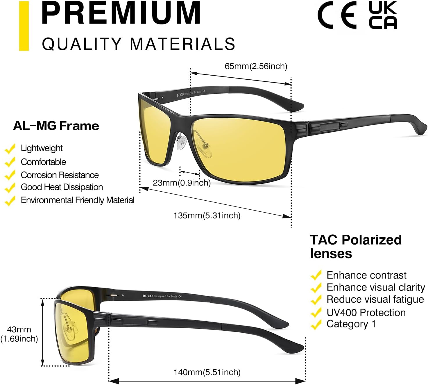 DUCO Night Vision Glasses For Men Night Time Driving Glasses For Men Anti Glare Black Square 9018Y (Black Frame Night Vision Lens)