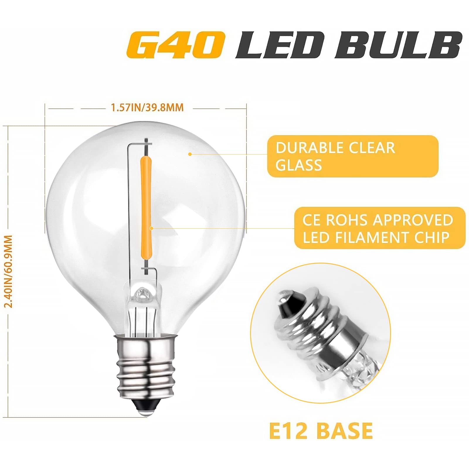 BRIMAX Żarówka LED E12 Baza G40 zamiennik żarówki 1 wat=10 wat Żarówki LED 100lm przezroczyste żarówki LED, ciepła biel 2200k Żarówka LED, żarówka bez możliwości ściemniania, opakowanie 6 szt.