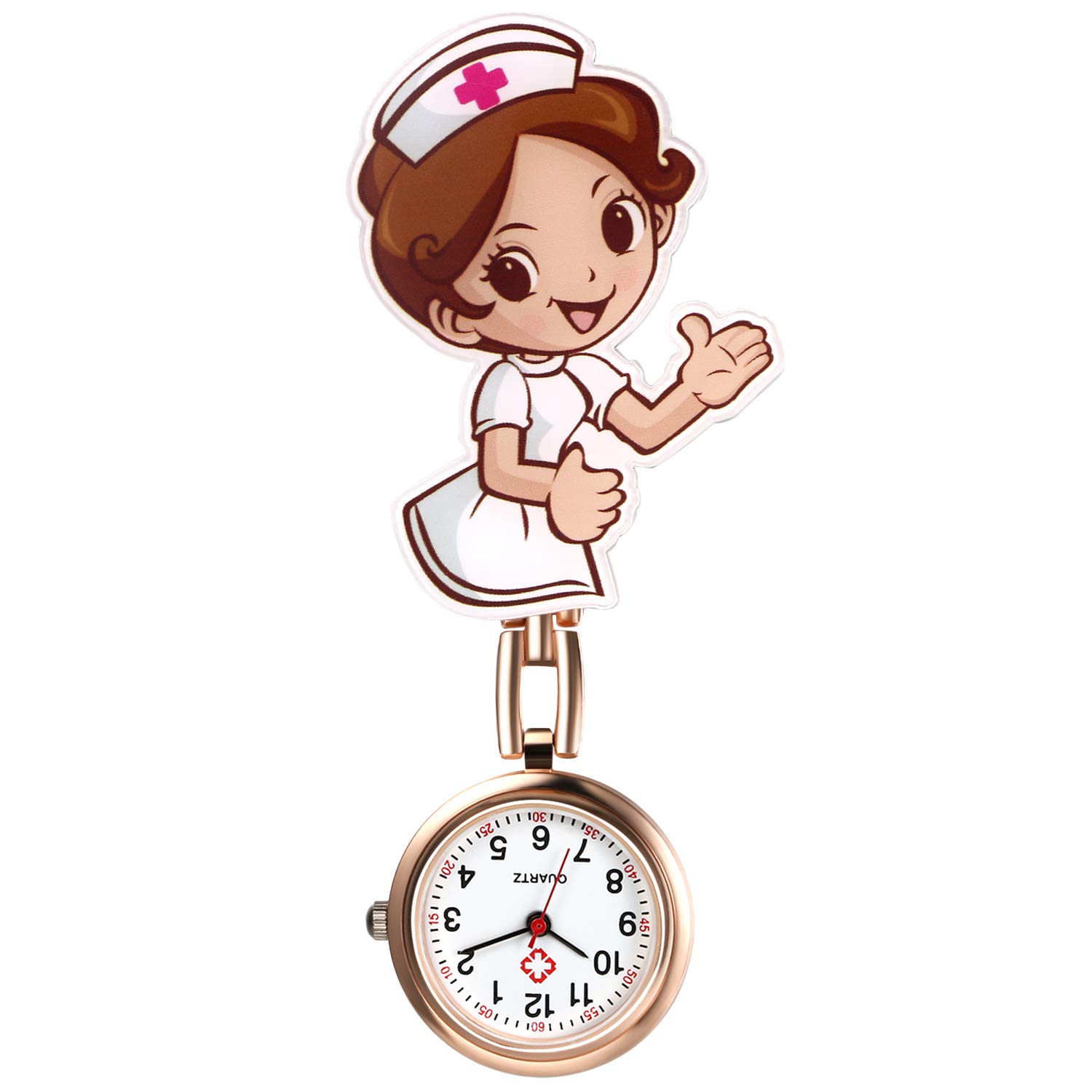 Women's Nurse Watch Clip-on Lapel Hanging Fob Watch Cute Cartoon Rosegold Doctor Hosptial Tunic Stethoscope Quartz Pocket Watch