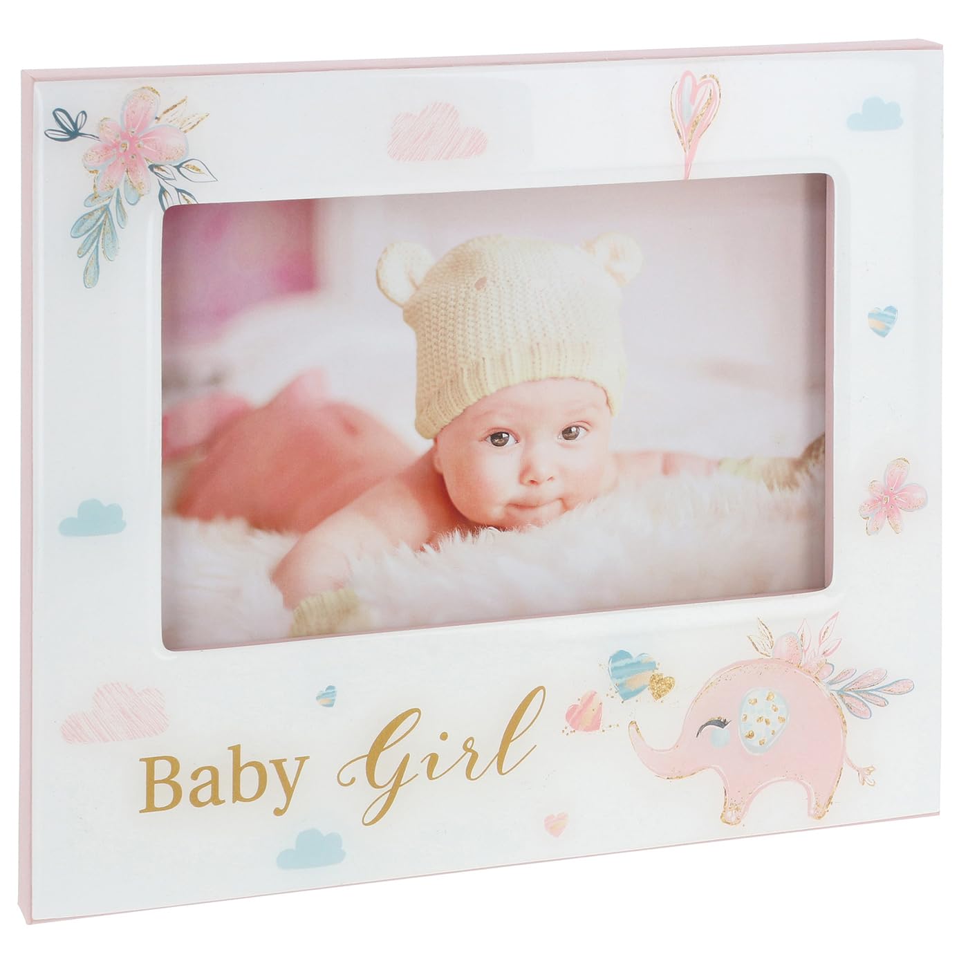 Shudehill Giftware Elephant Baby Boy and Baby Girl Photo Frame 4x6 - Blue and Pink Designs to Choose from! (Baby Girl)