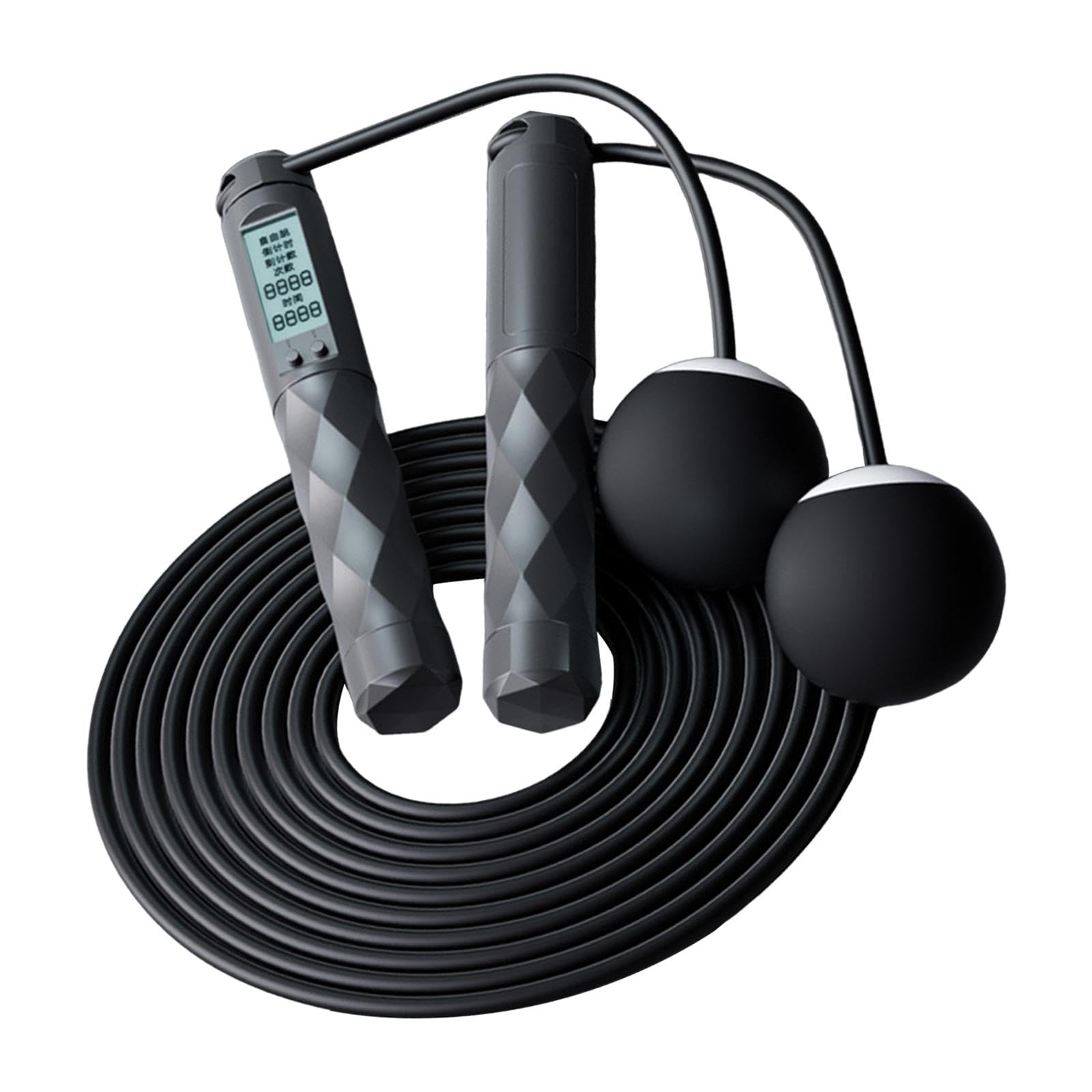 Springseil, verstellbar, mit Kalorienzähler, für Fitness, Fitnessstudio, Zuhause, Schwarz