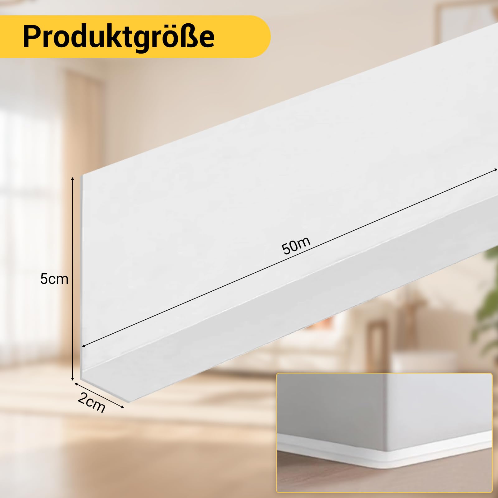 Miękka listwa przypodłogowa samoprzylepna, biała, 50 m, PCW, samoprzylepna | 50 x 20 mm miękka listwa przypodłogowa, elastyczna, wodoodporna, samoprzylepna, do kuchni i łazienki