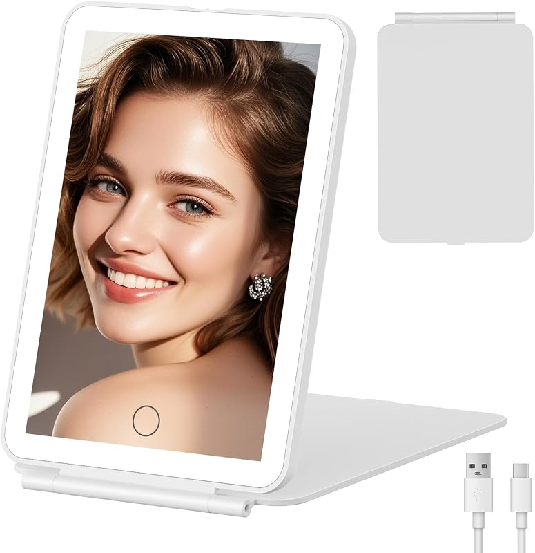 Espelho de maquiagem de viagem FUNTOUCH com luz LED e bateria recarregável de 2000 mAh