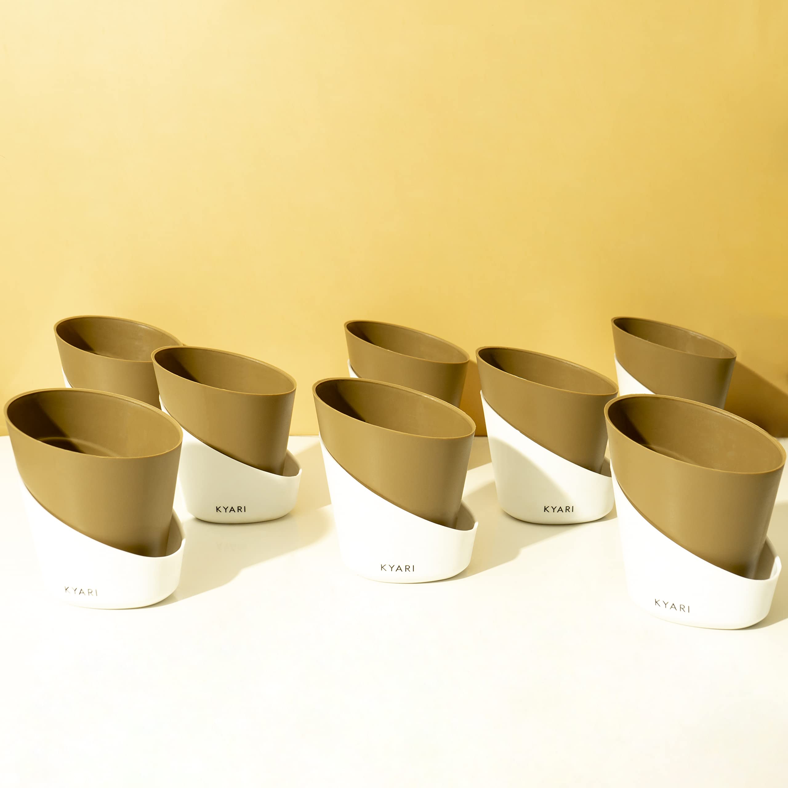 KYARI Combo of 8 Dusky Brown Self-Watering Pots for indoor plants, Best Flower Pots & Planters for Home Decor, Living Room, Kitchen, Bedroom, Table Top, Office, Gifting | Plants not included