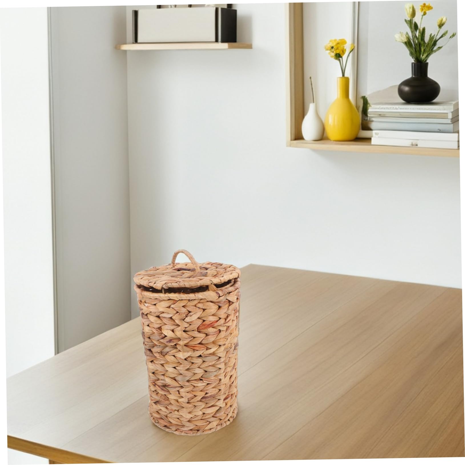 Cestas de Mimbre Hechas a Mano en Forma de Calabaza con Tapa, Bote de Basura Decorativo para Escritorio y Oficina con Estilo Rústico Natural