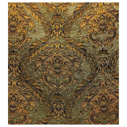 Damask Tapestry Chenille Fabric - Upholstery Fabric, 60" Width - Sold by The Yard (Olive(Sage)/Gold)