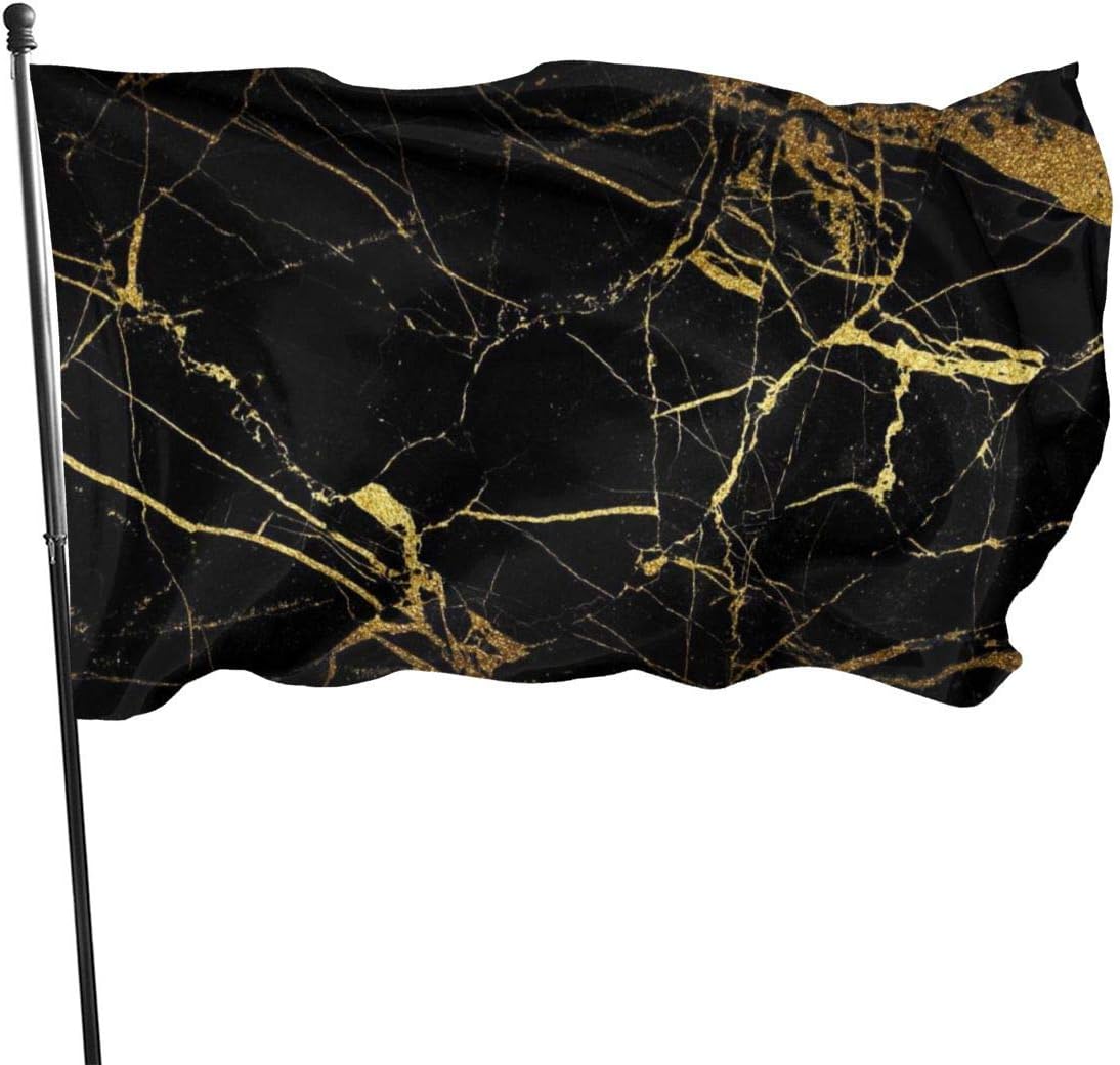 LAIUE Black Gold Marble Guard Flag 3x5ft Vivid Color for Inside/Outside Use | UV Protected Guard Banner Flags
