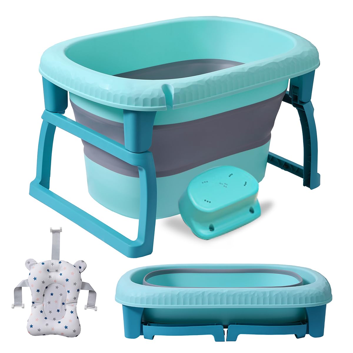 K IKIDO Bañera grande plegable para bebés de 0 a 72 meses Capazo ergonómico (324-azul)