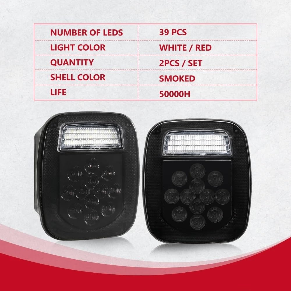 Fari Posteriori Auto Per Jeep Per Wrangler YJ TJ CJ Trailer Van 39LED Camion Luci Posteriori Freno Posteriore Indicatori Direzione Retromarcia Lampada Luce Targa Luci Posteriori(Red Shell)