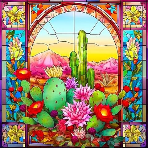 EOBROMD Stained Glass Flower Diamond Art Painting Kits for Adults, 5D Diamond Art Painting Kits for Beginners, DIY Paint Picture with Full Drill Diamond Dots for Home Wall Art Decor 12x12inch Cover