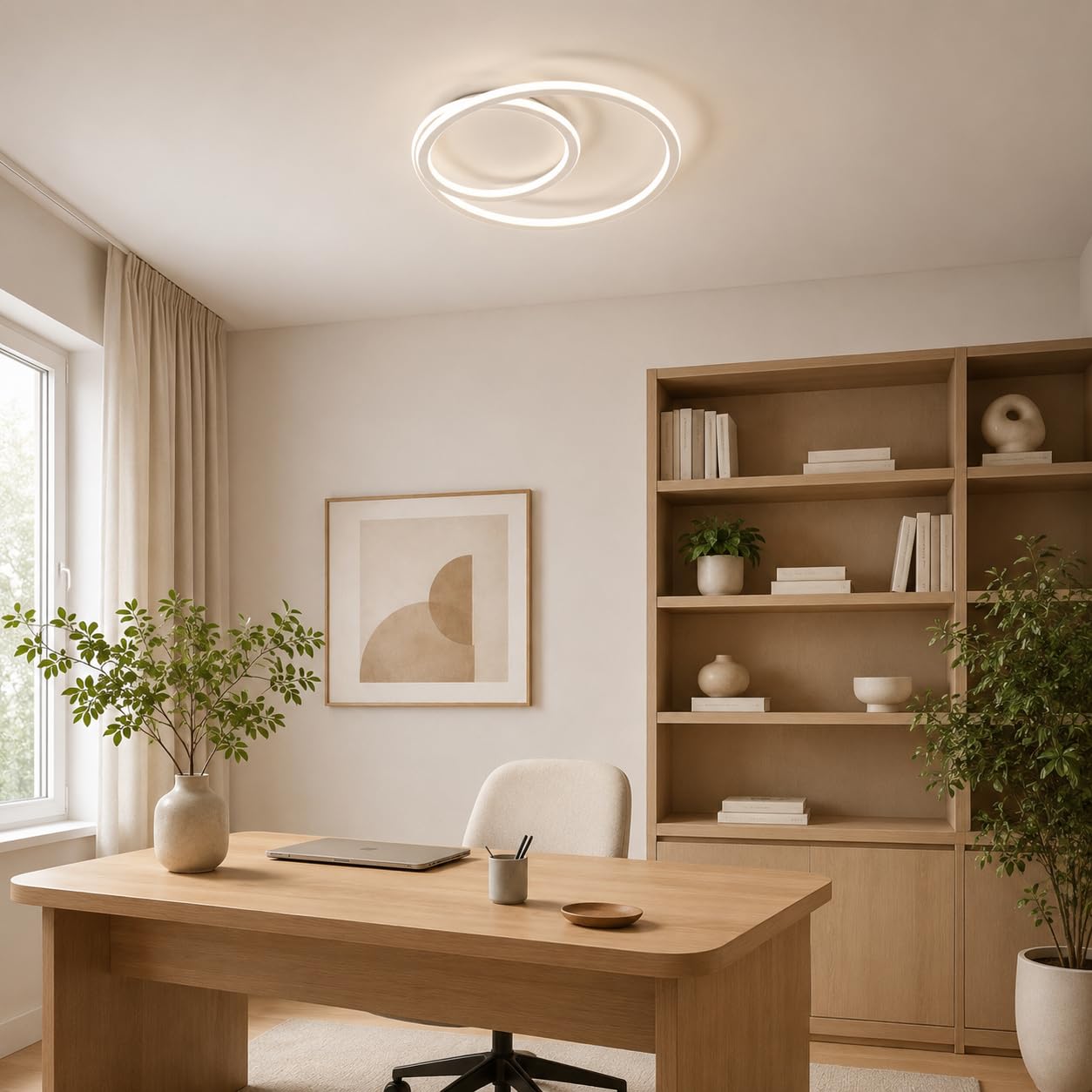 Luminaire plafonnierr LED rond moderne de 40 cm, lustre salon blanc naturel 4000 K, éclairage double face, luminaires intérieur pour salon, chambre à coucher, bureau – Blanc mat, 68 W, aucun | 4000 K, pour salon, chambre, bureau, 68 W