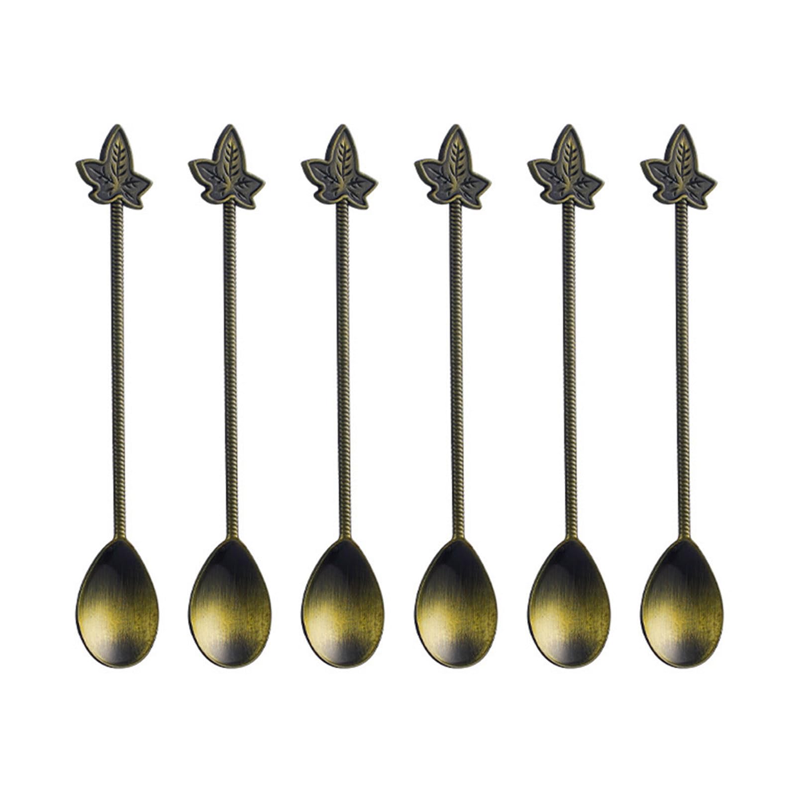 MALSSE Of 6 Nature Inspired Shape Stirring Spoons Kirsite Construction Easy to Clean for Home and Party Use Maples Leaves Stirrer