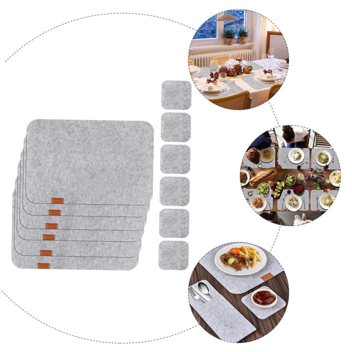 WOONEKY 12piezas Mantel y Posavasos Cuadrados De Fieltro Resistentes Al Calor Mantel Individual Fácil De Limpiar