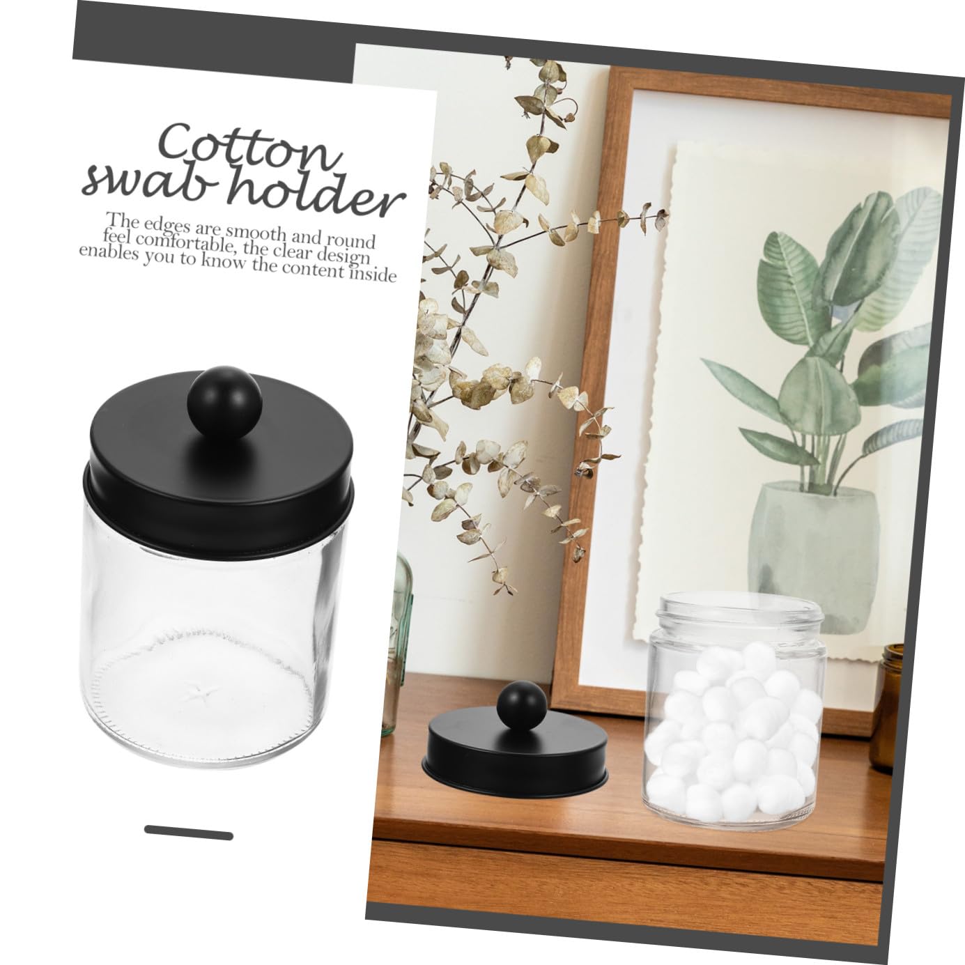 Transparenter Wattebauschhalter und Einfach Zugänglich aus Glas 3 Stück Leichter Badezimmer Organizer mit Edelstahl Deckeln Klar im Design für Vanity