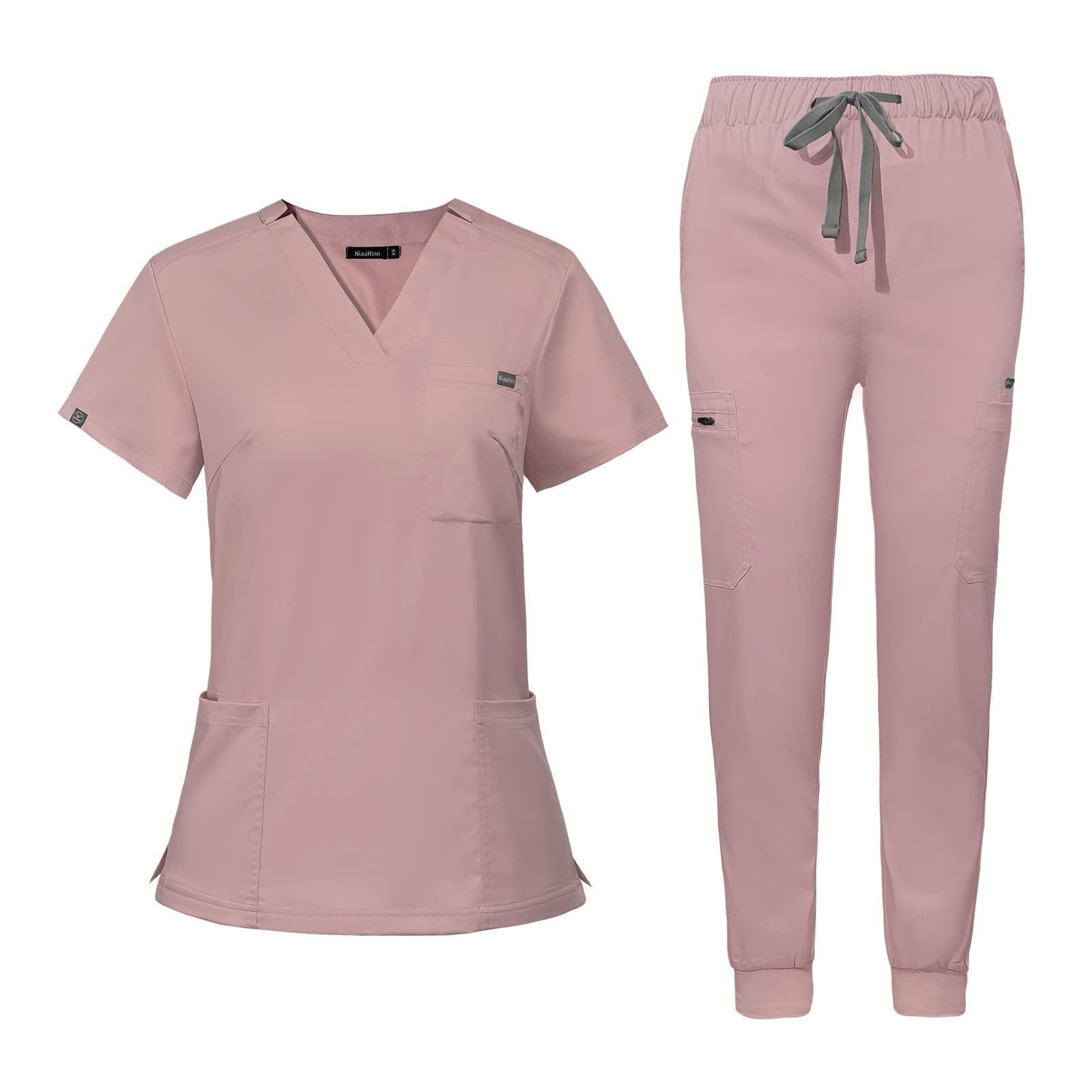 niaahinn Women's Scrub Top with Classic V-Neck & Yoga Jogger Pants Medical Nursing Uniform Set