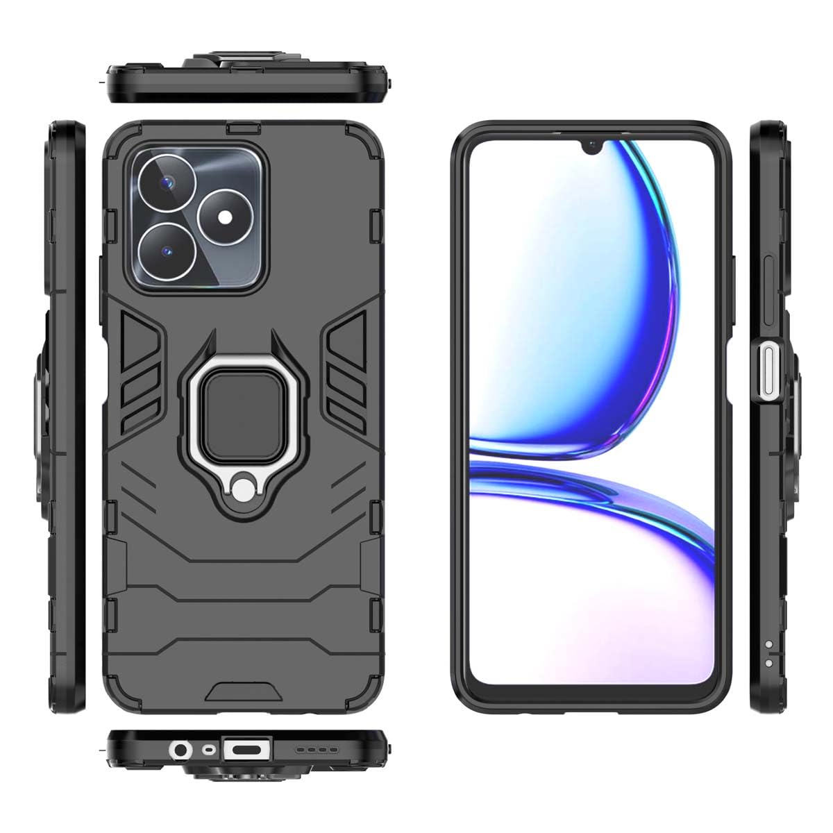 GOKEN Cover per Realme C51 / Realme C53 + 2 Vetro Temperato, Silicone TPU a Gradiente Colori Custodia, Soft Rubber Protettiva Case, Antiurto Antiscivolo Protezione Shell, Blu/Rosa