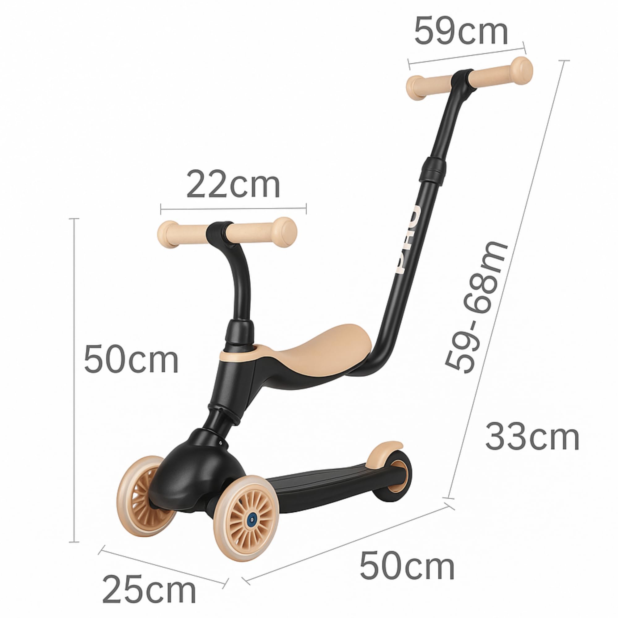 Qplay SEMA Patinete 3 en 1 para Niños, Correpasillos y Patinete Evolutivo, Modo Empuje Parental, Manillar Ajustable, Ruedas de Goma Sin Pinchazos, Freno Trasero, 36-72 Meses