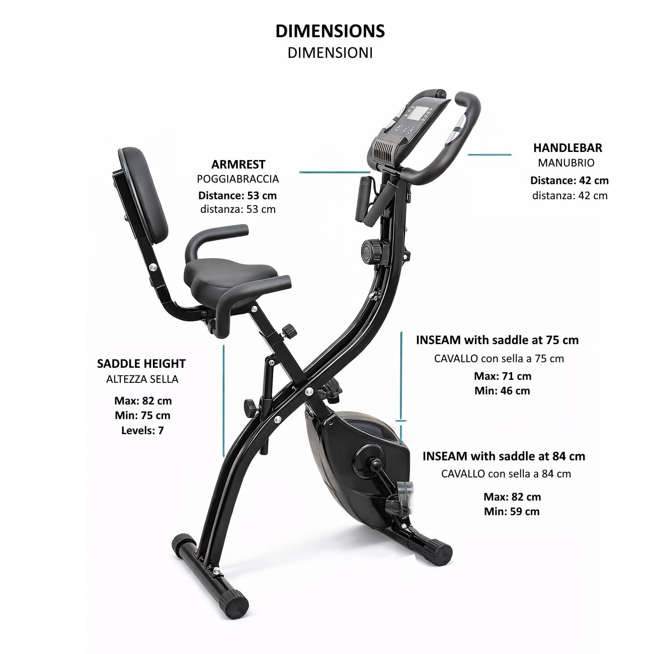 FFitness Cyclette Pieghevole X-Bike Ergometro Seduta Max 120kg |INCLUSO Cardiofrequenzimentro Porta Cellulare Bande per Esercizi
