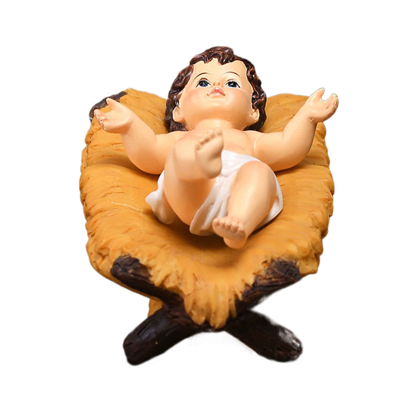 Statue de Nativité en résine avec figurine de Jésus dans son berceau