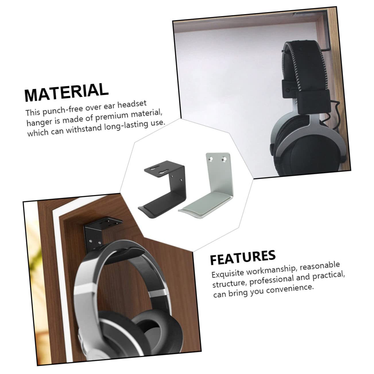 jojofuny 6pezzi Supporto Per Cuffie Lega Di Alluminio Da Montaggio Senza Perforazione Compatibile Con Cuffie over Ear e Archetto Struttura Resistente e Antiscivolo Design Elegante Per