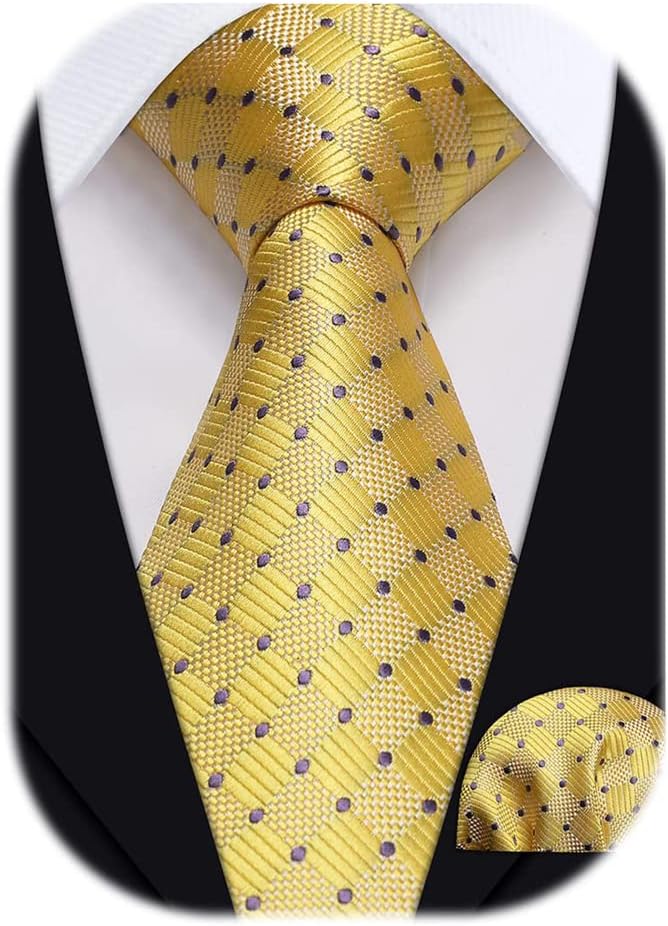 Ties for Men Silk Extra Long Tie and Pocket Square Classic Plaid Checkered 63 inches Men's Neckties Business