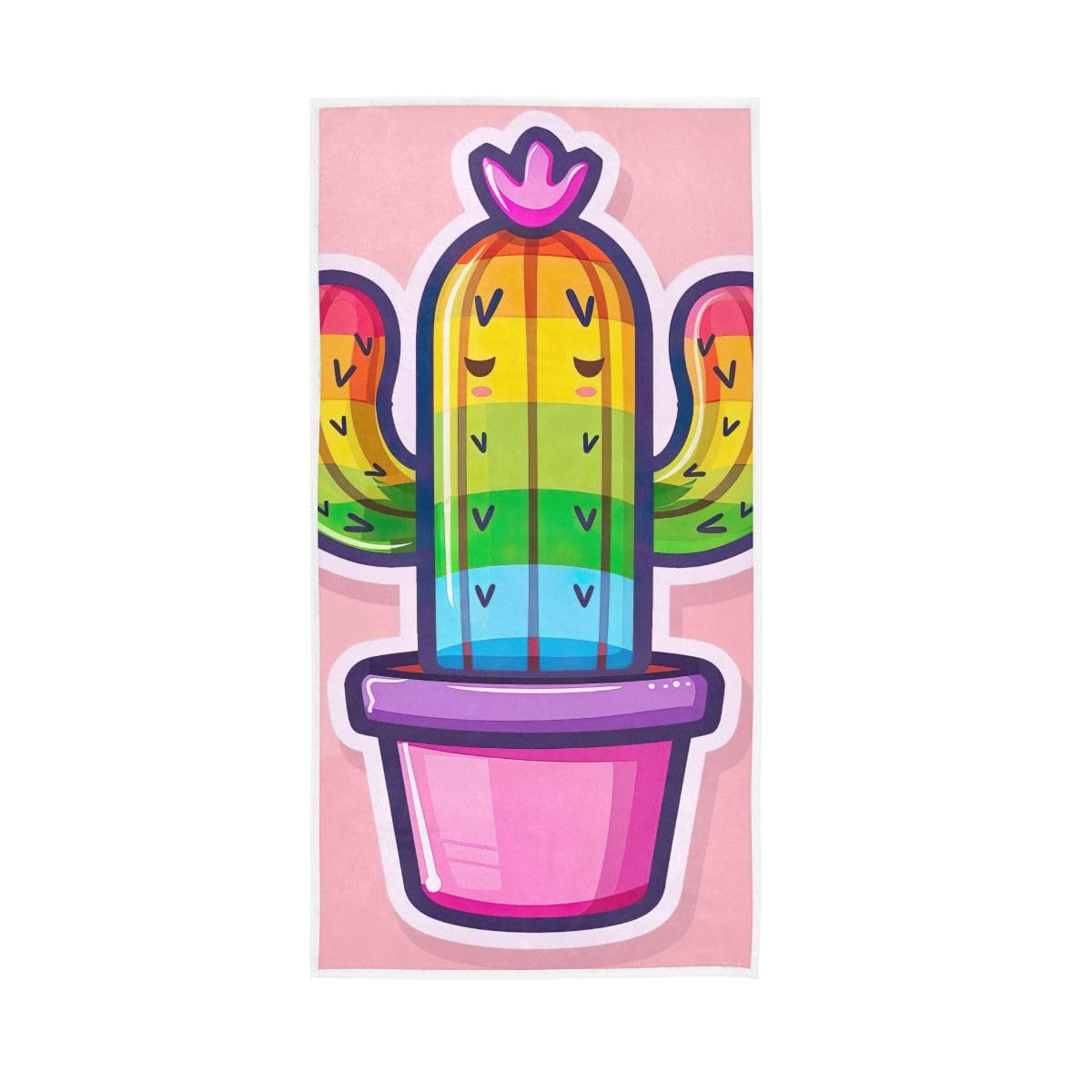LSRCPD LGBT Cute Rainbow Cactus Pink Hand Towels Cotton Absorbent Soft Decorative Towel for Bathroom 15 x 30 Inch