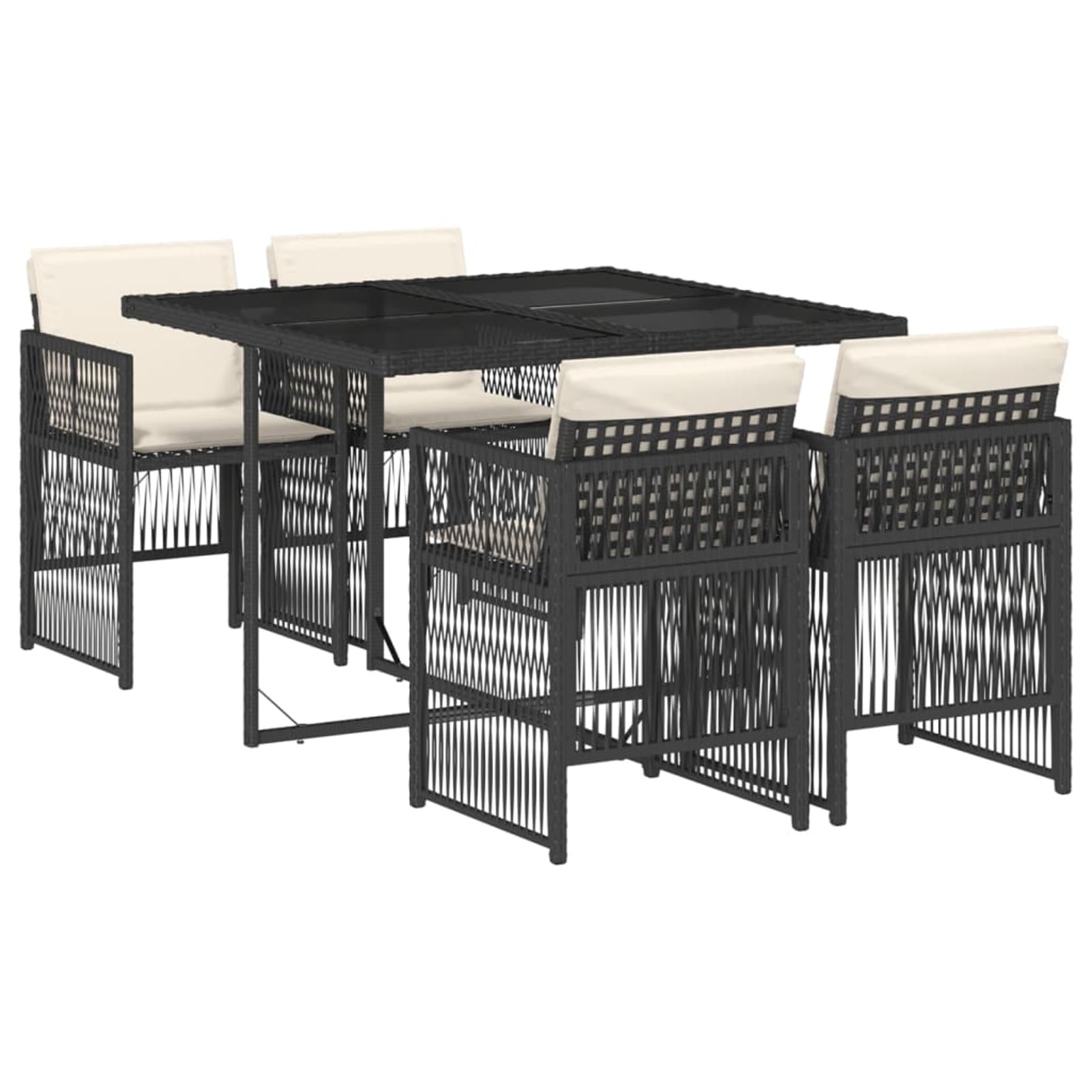 5-TLG. Garten-Essgruppe mit Kissen Schwarz Poly Rattan, Esstisch Mit Stühlen Set, Gartenmöbel Sitzgruppe, Balkon Möbel, Gartenlounge Set, Terrassenmöbel, Balkonmöbel Set - 3210894