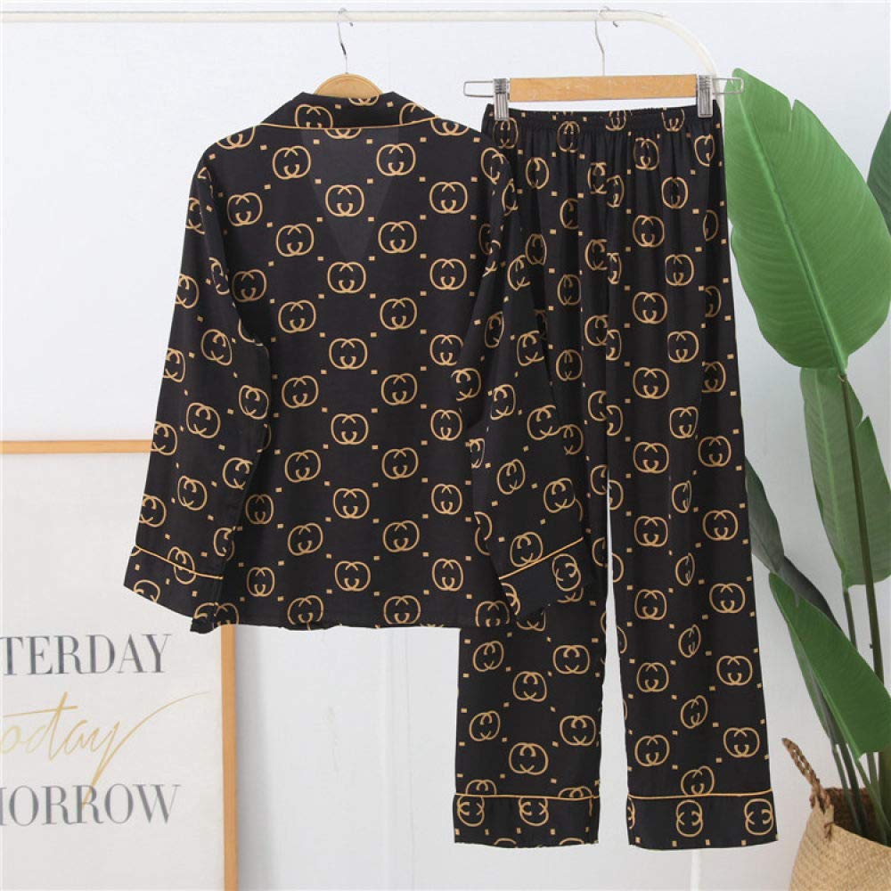 Pijama De Satén para Mujer,Primavera Otoño Pareja Traje De Pijamas Hombres Mujeres Seda De Hielo Satén De Manga Larga Pijamas Homewear Conjunto De Gran Tamaño Cardigan Pijamas Ropa De Dormir Loun