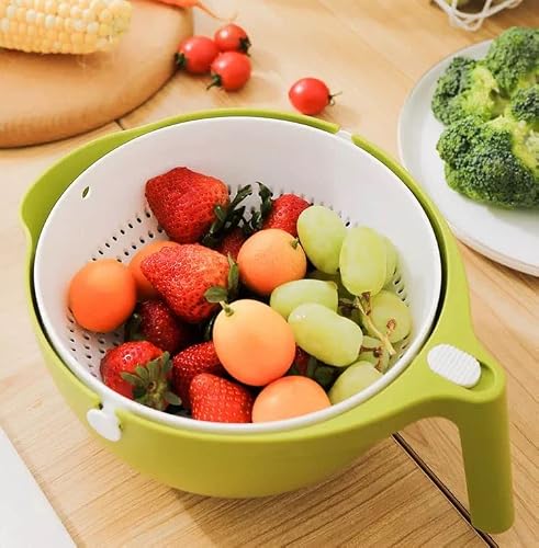 Double Layer Fruit Vegetable Washing Bowl Household Kitchen Sink Rotatable Drainer/Strainer Basket Multi-Function Easy To Use (Green) D879 10.3X7.5X4.2 #TOP4