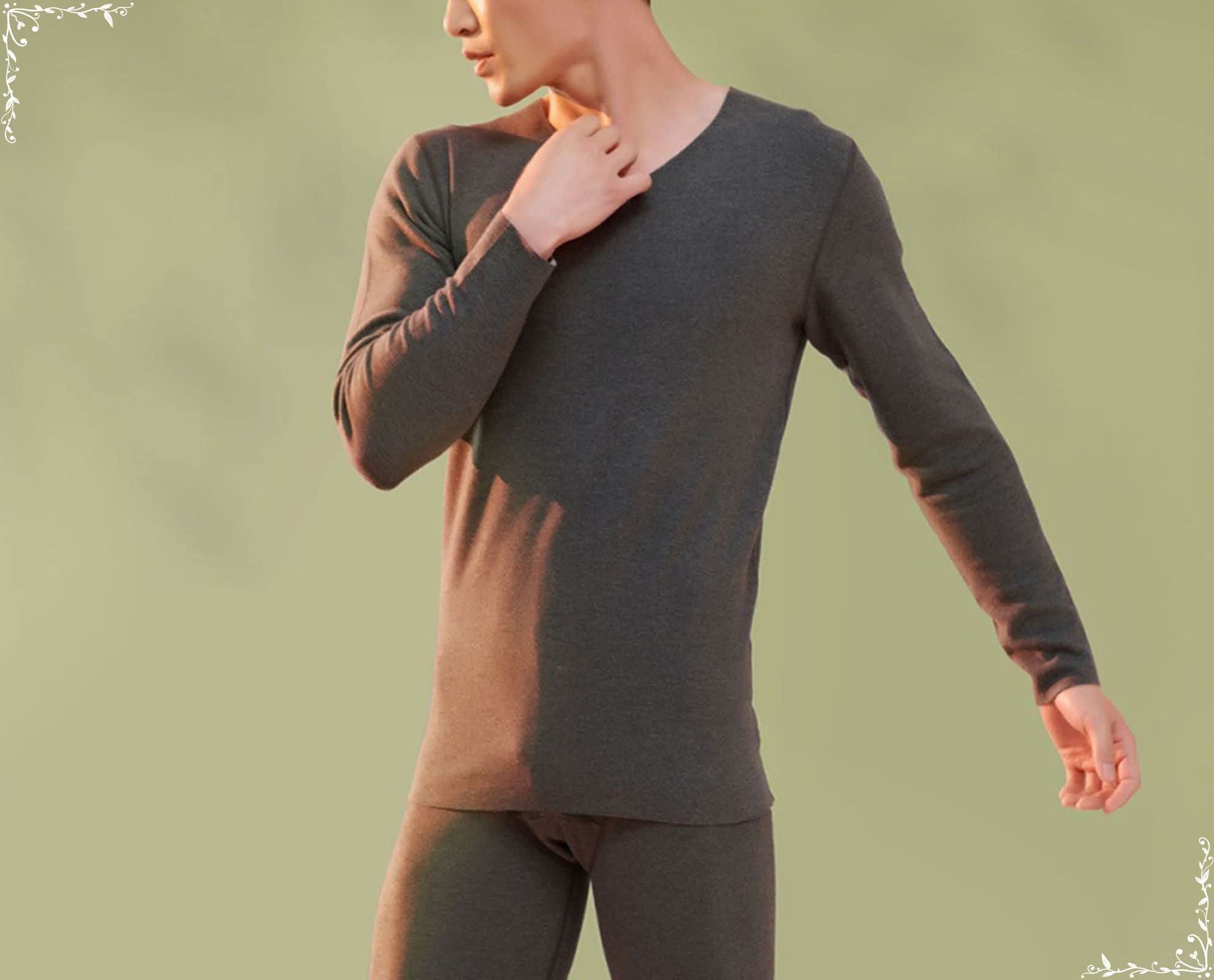 Dsnyu Thermal Wear Men, Silk Round Neck Thermal Wear, Dark Gray Soft Thermal Top and Bottom L
