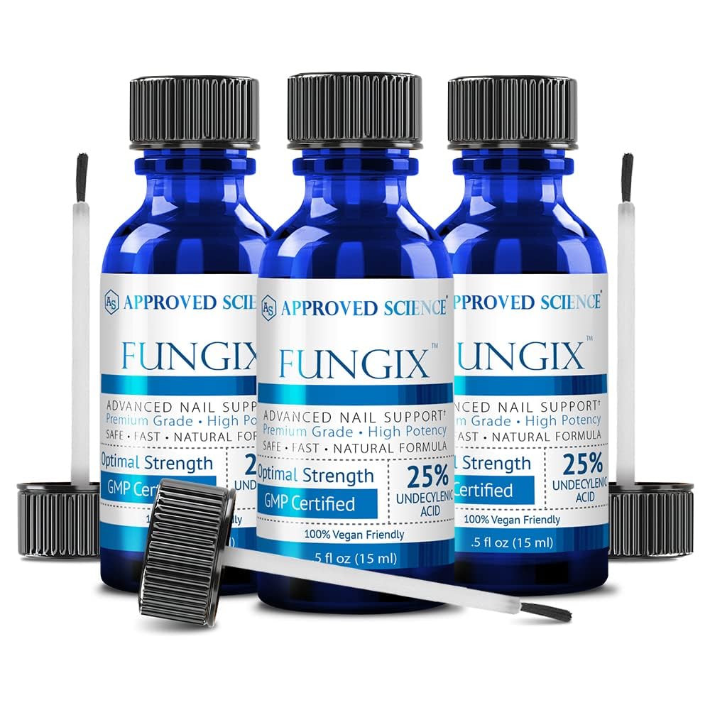 Fungix with 25% Undecylenic Acid, Antifungal Nail Solution with Tea Tree Oil, All Natural Best Fungus Toenail Treatment for Effective Results by Approved Science - Pack of 3