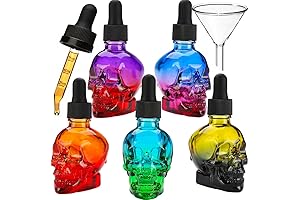 5-Pack 30ml Skull Dropper Bottles, Essential Oil Glass Bottles, Refillable Liquid Dispensing Bottle with Pipettes