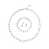 LZMEI 8mm Colors Faux Hand Knotted Glass Imitation Pearls Beads Necklace Earring Bracelet Jewelry Set for Women and girls