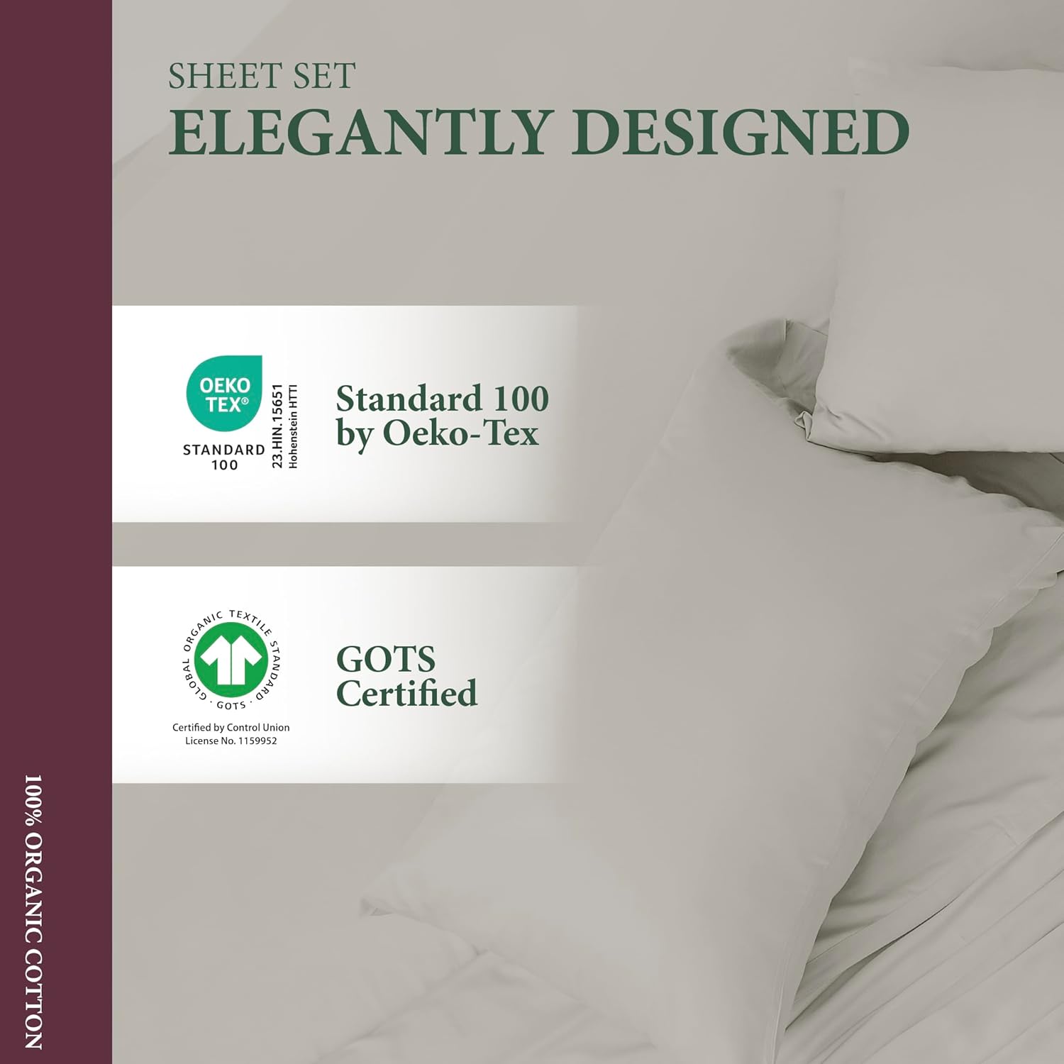 Ashton Sheets 100% Organic Cotton Sheets Queen Size - 4 PC Organic Cotton Queen Size Percale Weave Sheet Set, Soft, Cooling, Crisp & Breathable, 16" Deep Pocket Hotel Quality Bedding Set - Light Grey - Image 5