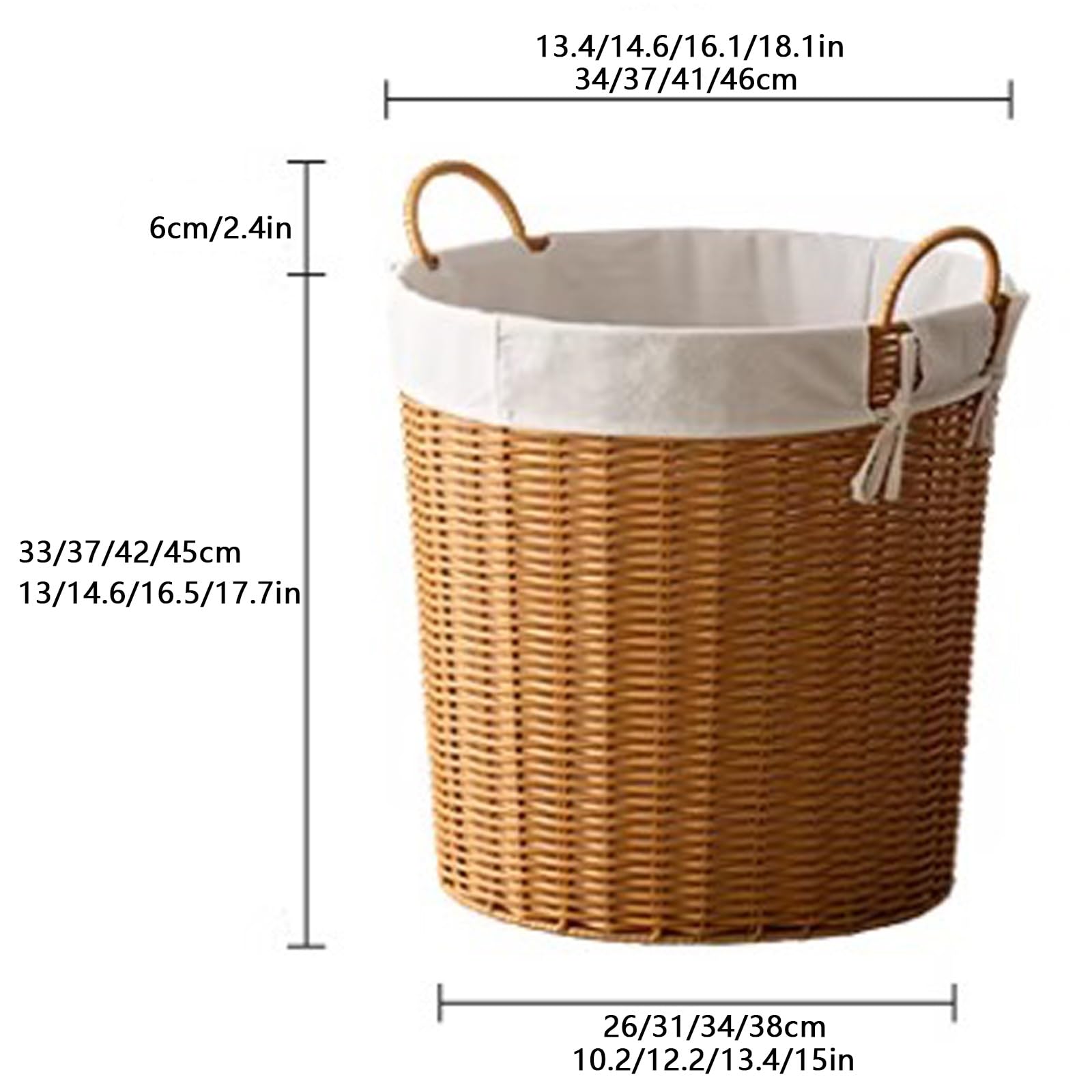 Imitat - Cesto portabiancheria portatile in rattan, 40,9 cm, con manici, ideale per bagno e camera da letto