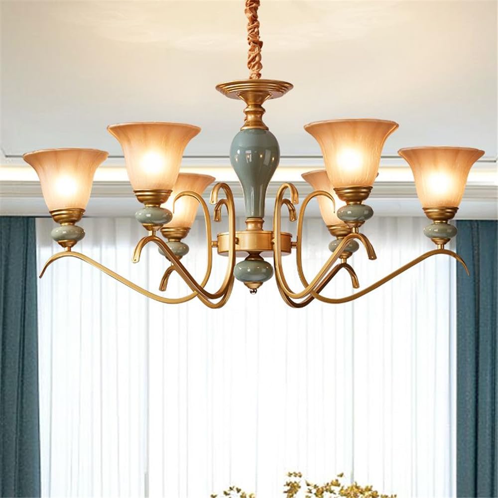 SXECAEPS European Luxury Living Room Chandelier American Retro Ceramic Restaurant Bedroom Study Hotel Villa Cafe LED Pendent Lamp (H 6 hts)