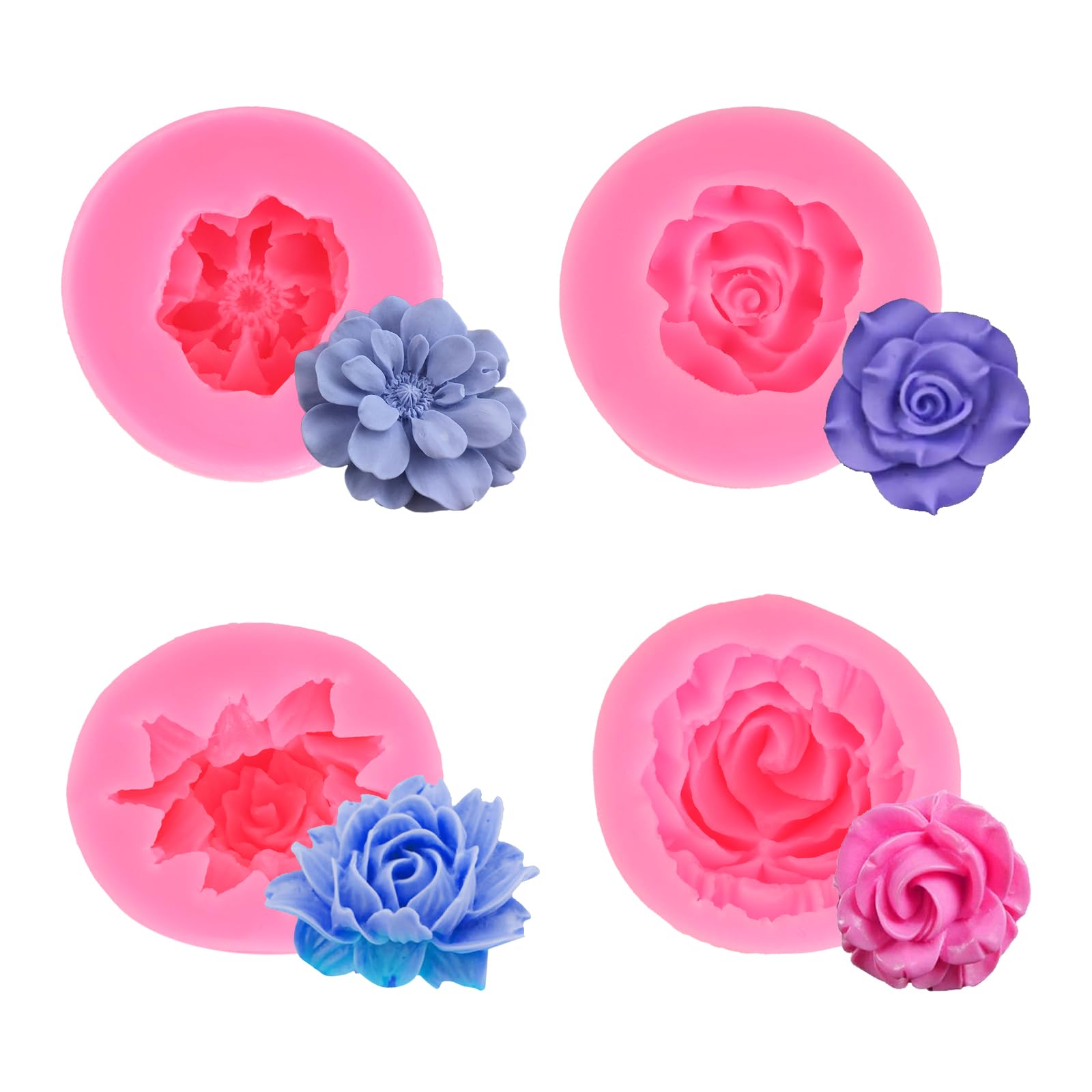 3-teilige Silikonform Für Blumenkerzen – Rosen-Motive In 3 Größen, Für DIY Kerzen, Harz & Seife