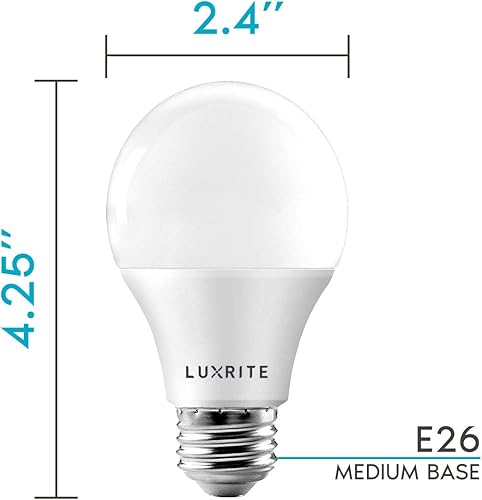 Miniatura 5 de Luxrite - Foco LED A19 equivalente a 60 W, 800 lúmenes, focos LED estándar regulables de 9 W, con clasificación de herméticos, Energy Star, base